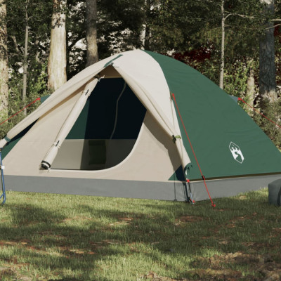 vidaXL Cort de camping cupolă pentru 3 persoane, verde, impermeabil foto