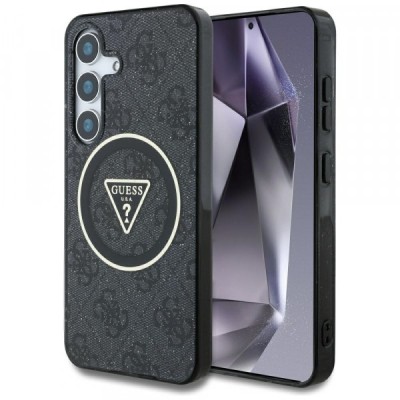 Husa MagSafe pentru Samsung Galaxy S25 S931, Guess, IML Glitter 4G Circle Triangle, Neagra foto