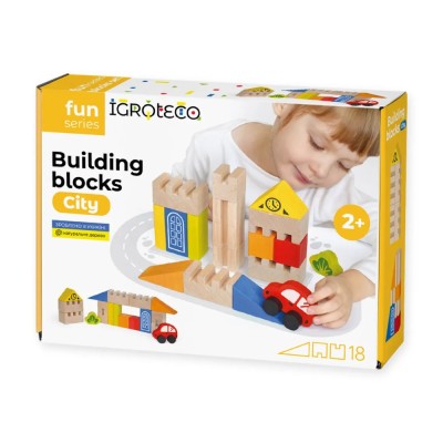 Set blocuri de constructie din lemn - Oras, 18 piese foto
