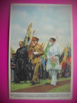 HOPCT 6395 CU REGELE LA INAUGURAREA MONUMENTULUI CARDINAL MERCIER -1935-REGINA ASTRID-FAMILIA REGALA BELGIA-CROMO LITHO-CIOCOLATA COTE D&amp;#039;OR foto