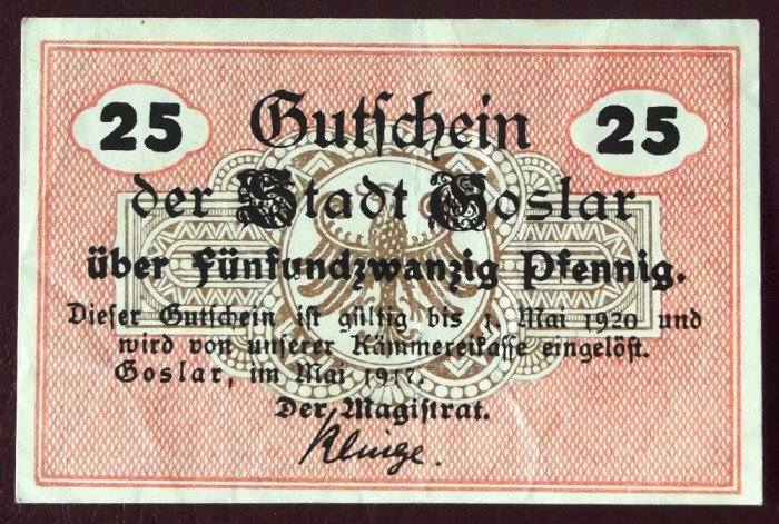 Germania notgeld 25 pfennig 1920 Goslar **
