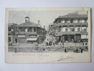 Egipt/Port Said-Strada comerciala,carte postala circulata 1903 la Albona/Istria foto