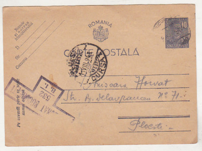 bnk cp Carte postala - circulata 1943.- cenzura Bucuresti - marca fixa foto