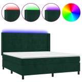 Cumpara ieftin Pat cu arcuri, saltea si LED, verde inchis, 160x200 cm, catifea
