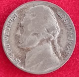 (A262) MONEDA DIN ARGINT SUA - 5 CENTS 1944, LIT. P (MONETARIA PHILADELPHIA), JEFFERSON, 5 GRAME, ARGINT 350
