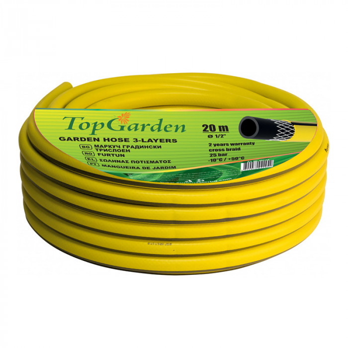 Furtun de gradina Top Garden, 3 straturi, 1/2 inch, 20 m, 25 bar, poliester, Galben