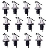 Cumpara ieftin Set 12x Dop cu picurator pentru sticle de alcool, otet, ulei, 8.5 x 3 cm, plastic cauciuc, negru argintiu