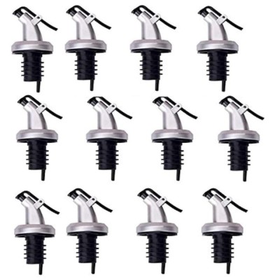 Set 12x Dop cu picurator pentru sticle de alcool, otet, ulei, 8.5 x 3 cm, plastic cauciuc, negru argintiu foto
