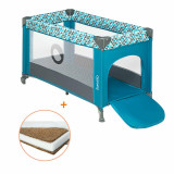 Cumpara ieftin Lionelo - Patut pliant cu un nivel Stefi, 120x60 cm, Cu intrare laterala cu fermoar, EN716, Turquoise + Babyneeds - Saltea cocos 120x60x12 cm