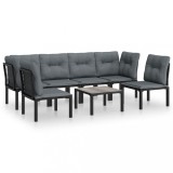 Set mobilier de gradina, 7 piese, negru si gri, poliratan