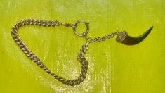 G374-Lant ceas buzunar lat vechi special alama argintata marcat si cu corn de animal stare foarte buna si bine functional masiv si robust 1900/intrb.