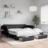 Cumpara ieftin Pat de zi cu extensie și sertare, negru, 100x200 cm, textil