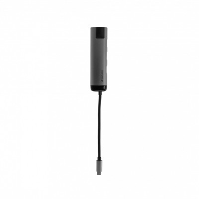 HUB extern VERBATIM, Gigabit LAN x 1, USB 3.0 x 2, HDMI x 1 (4K), USB Type C x 1, conectare USB Type C, cablu 15 cm, max. 3A, brushed metal &amp;quot;49141&amp;quot; (t foto
