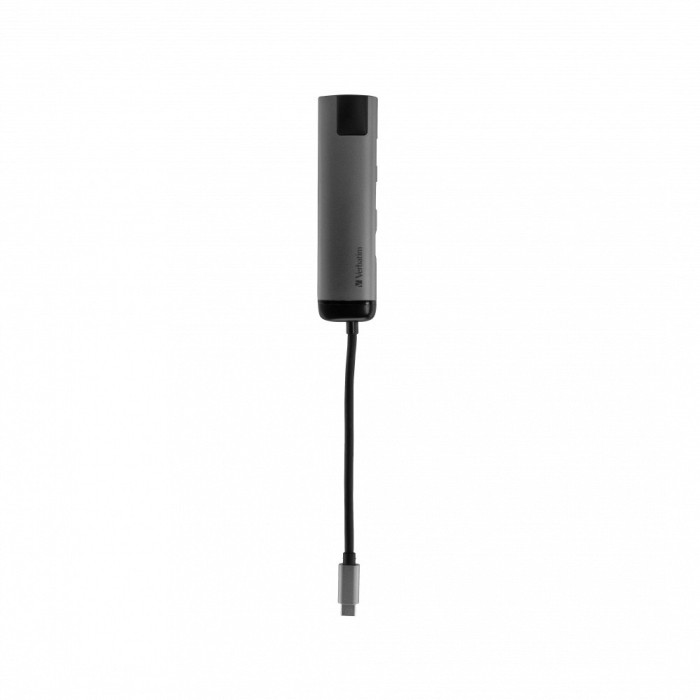 HUB extern VERBATIM, Gigabit LAN x 1, USB 3.0 x 2, HDMI x 1 (4K), USB Type C x 1, conectare USB Type C, cablu 15 cm, max. 3A, brushed metal &quot;49141&quot; (t