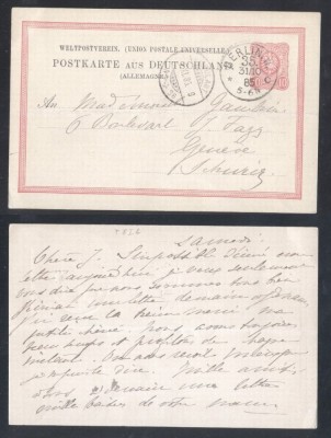 Germany Reich 1885 Old postcard stationery Berlin to Geneva -fold D.876 foto
