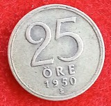 (A255) MONEDA DIN ARGINT SUEDIA - 25 ORE 1950, LIT. TS, 2.32 GRAME, PURITATE 400/1000
