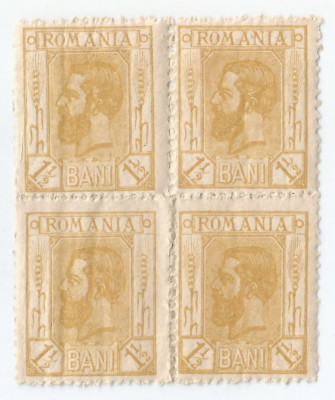 *Romania, LP 68/1911, Carol I &amp;quot;Spic de grau&amp;quot; (1 1/2 b. galben), bloc de 4, MNH foto