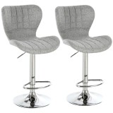 HOMCOM Set 2 Scaune de Bar Rotative cu &Icirc;nălțime Reglabilă, Tetieră pentru Picioare și Spătar, 47x51,5x111,5 cm, Gri | Aosom Romania