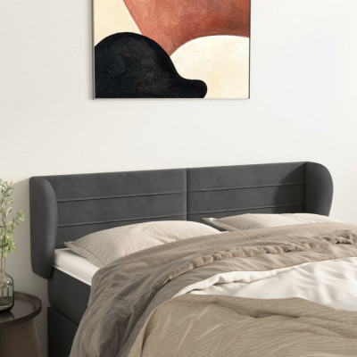 vidaXL Tăblie de pat cu aripioare gri &amp;icirc;nchis 147x23x78/88 cm catifea foto