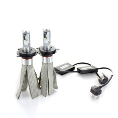 Set 2 LED-uri Auto Techstar&reg; 8C, H4, 30w, 3000 Lumeni, 6500K, AUTO, 12-24 Volti, COB, Radiator Aluminiu si Cupru