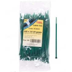 Set 100 buc colier cablu verzi foarte rezistent la UV 140x3,6 pentru aplicatii in aer liber COBRA 9130UV