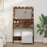 Masă de cosmetică cu lumini LED, stejar fumuriu, 79x41x135 cm