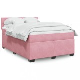 vidaXL Pat box spring cu saltea, roz &icirc;nchis, 140x200 cm, catifea