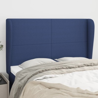 vidaXL Tăblie de pat cu aripioare, albastru, 147x23x118/128 cm, textil 3117680 foto