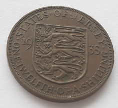 106. Moneda Jersey 1/12 Shillings 1935 (&amp;quot;Penny&amp;quot;) (tiraj 204,000 buc) foto