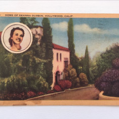 Carte postala veche anii 60, casa lui Deanna Durbin, Hollywood, circulata