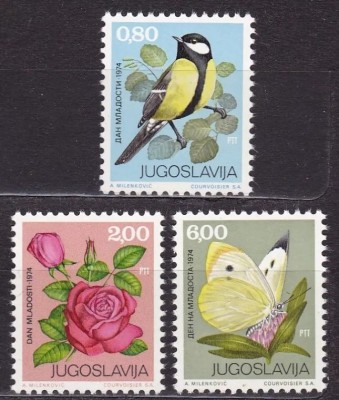 Iugoslavia 1974 - Flori, fluturi, fauna, flora, serie neuzata foto