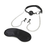 Set Ball Gag With Nipple Chain