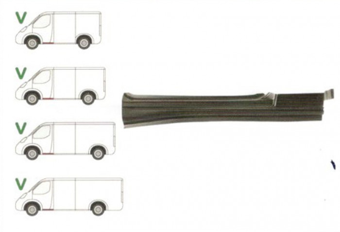 Prag Ford Transit (V184/5) 05.2000-04.2006 , Transit/Tourneo (V347/8) 05.2006-04.2013 Usa Fata Stanga sub usa fata, prag din metal