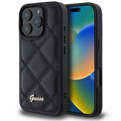 Husa pentru iPhone 16 Pro Max - Guess Quilted Metal Logo (GUHCP16XPSQSQSK) - Black foto