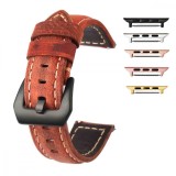 Curea piele naturala, compatibila Apple Watch 9|8|7|6|5|4|3|2|1 Series, 49mm|45mm|44mm|42mm, Maro Aprins