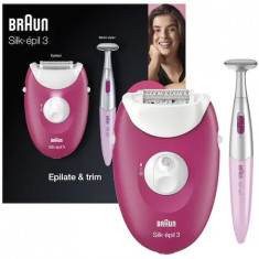 Epilator Braun Silk-epil 3 3-420, 20 pensete, 2 viteze, + Trimmer, Roz foto