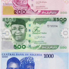 Bancnota Nigeria 200, 500 si 1.000 Naira 2022 - PNew UNC ( set x3 )
