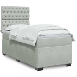 VidaXL Pat box spring cu saltea, gri deschis, 90x190 cm, catifea