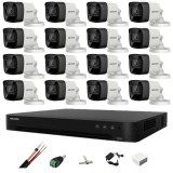 Sistem de supraveghere Hikvision 16 camere 8MP 4 in 1, 2.8mm, IR 30m, DVR 16 canale 4K, accesorii de montaj SafetyGuard Surveillance