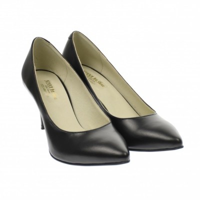 Pantofi stiletto dama, negri, din piele naturala box , toc 8 cm - NA63N foto