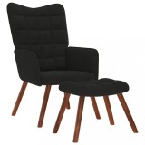 VidaXL Scaun de relaxare cu taburet, negru, catifea