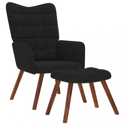 vidaXL Scaun de relaxare cu taburet, negru, catifea foto
