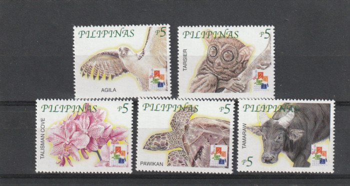 Filipine 2001-Fauna,,serie 5 valori,dantelate,MNH,Mi.3229-3233