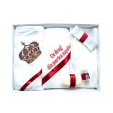 Trusou Botez, 6 Piese cu Text Imprimat "Cu drag din partea nasilor", Rosu, Coroana - TB170