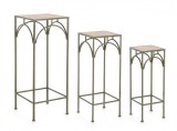 Cumpara ieftin Set 3 suporturi flori otel verde mdf natur Guenda 28x28x70 cm, 23x23x60 cm, 18x18x50 cm