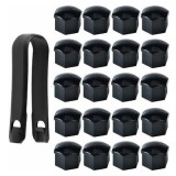 Cumpara ieftin Set 20 capace hexagonale pentru prezoane, plastic, 17 mm, montare prin presare, cleste inclus, negru