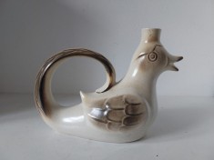 Carafă Vintage Gerz / Gerzit West Germany &ndash; Model Pasăre &bdquo;Schnapsdrossel&rdquo;, Ceramică Anii '60-'70, 22 cm, decantor pasăre, ceramică vintage vază