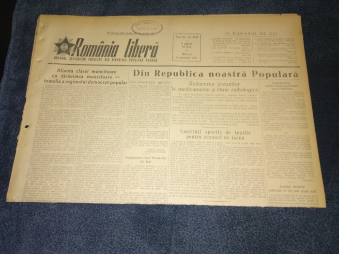 ZIARUL ROMANIA LIBERA 11 NOIEMBRIE 1953