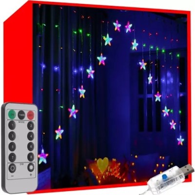 Perdea stelute luminoase, instalatie Craciun, LED-uri multicolore, 8 moduri, telecomanda, timer, intrare USB foto