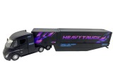 Macheta Tir Tesla Semi negru 45 cm replica metal si plastic lumini si sunete remorca se deschide